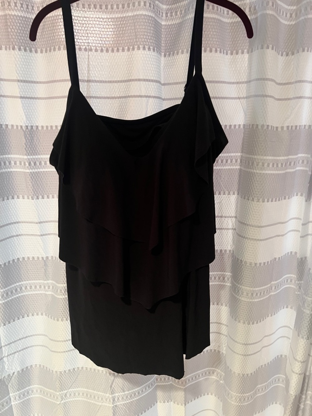 Aqua Green Triple Ruffle Tier Black Tankini Top 2x